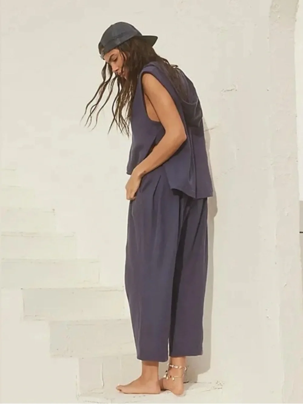 Free People Beach XL Day Tripper Ribbed Pleated Drawstring Pant wide leg cropped